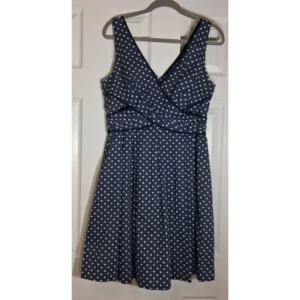 Nine west womens size 10 shift dress polka dot blue white